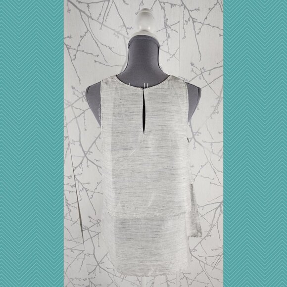 Lord & Taylor Silver Spacedye Linen Blend Keyhole Tank - Picture 3 of 5